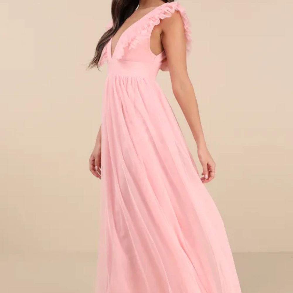 Lulu's Blush Pink Ruffle Maxi Dress